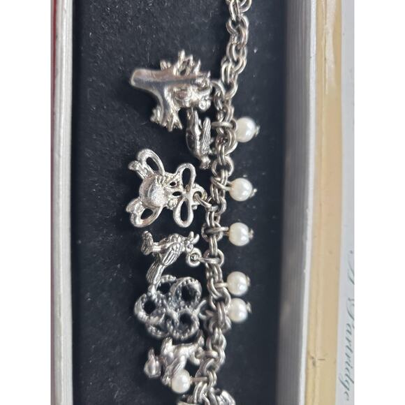 12 Days Of Christmas Holiday 12 Charm Bracelet Silver Plate Faux Pearls Gift Box - Picture 4 of 9